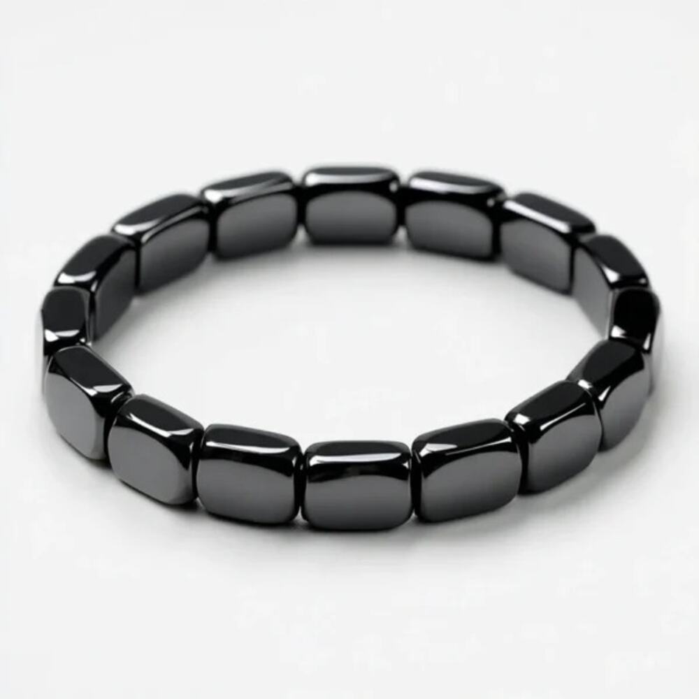 NIB Hemios Hematite Bracelet for Men Metallic Black Stone Size M - 1